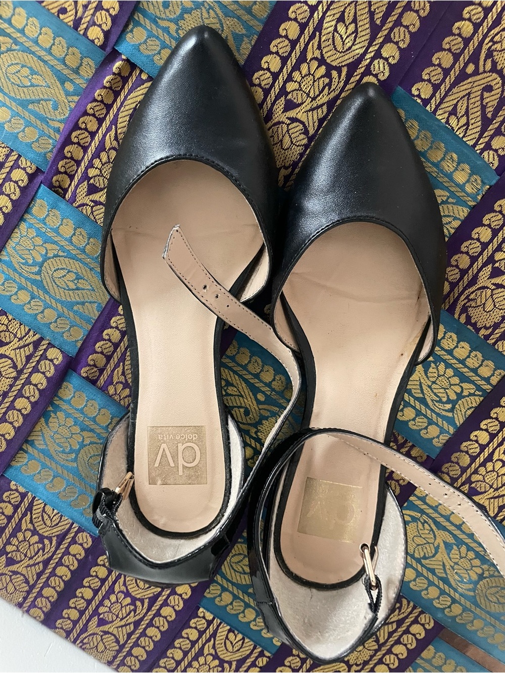 DV by Dolce Vita Black Pointed D'Orsay Ankle-Strap Flats